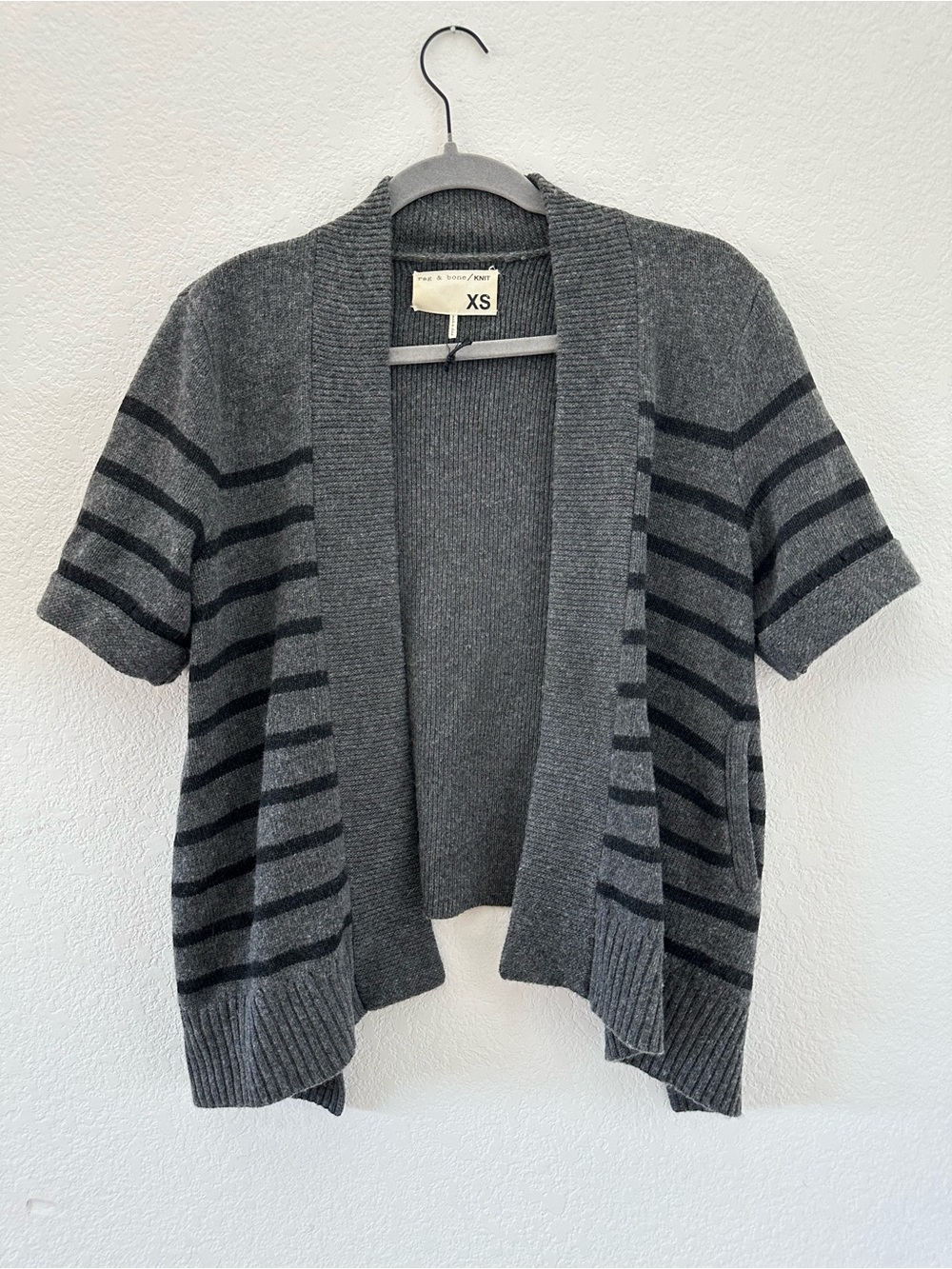rag & bone Gray Short-Sleeve Open-Front Striped Cardigan